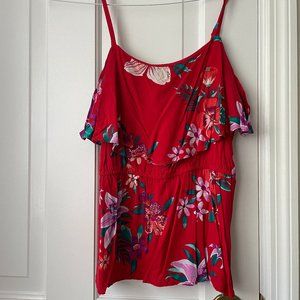 Red Floral Ruffled Top